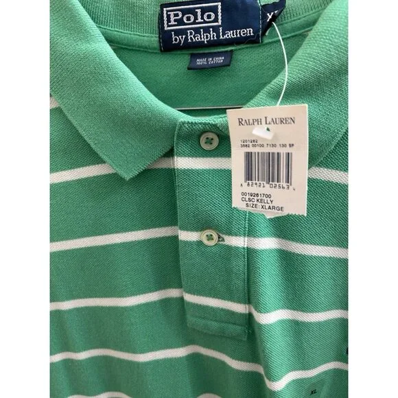 POLO RALPH LAUREN GREEN WHITE STRIPE BluePONY CLASSIC FIT NWT XL Vtg Y2K